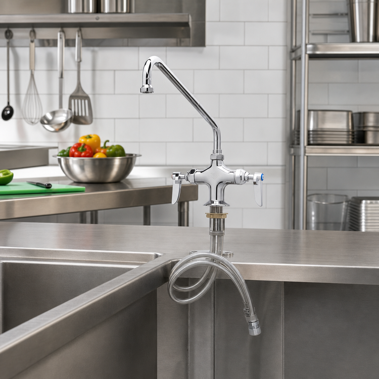 Product image #2 for T&S Brass Double Pantry Faucet, Single-Hole Deck-Mount, 6-Inch Swing Nozzle