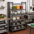 Thumbnail image #2 for Cambro Camshelving® Basics Plus CBU214264V5580 5-Tier Vented Composite Shelving Starter Unit, 21 x 42 x 64 Inches, Brushed Graphite