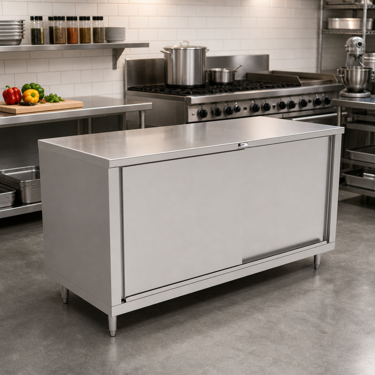 Product image #2 for John Boos 60"W x 24"D Enclosed Stainless Steel Work Table with Sliding Door Cabinet Base