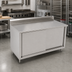 Thumbnail image #2 for John Boos 72 Inch x 36 Inch Stainless Steel Enclosed Work Table with Sliding Doors and 5-Inch Backsplash