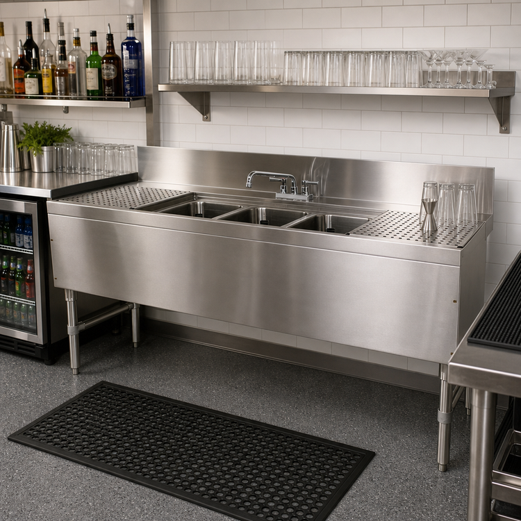 Product image #2 for Advance Tabco Prestige 3-Compartment Underbar Sink Unit with Dual Drainboards and Deck-Mount Faucet, 60 Inch