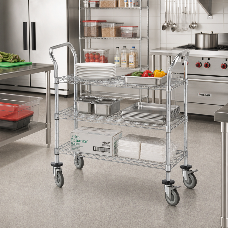 Product image #2 for Advance Tabco Special Value 3-Shelf Wire Utility Bus Cart, Chrome-Plated