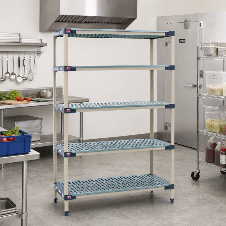 Product image #2 for MetroMax 4 Blue All-Polymer Starter Shelving Unit, 42W x 21D x 74H, 5 Shelves