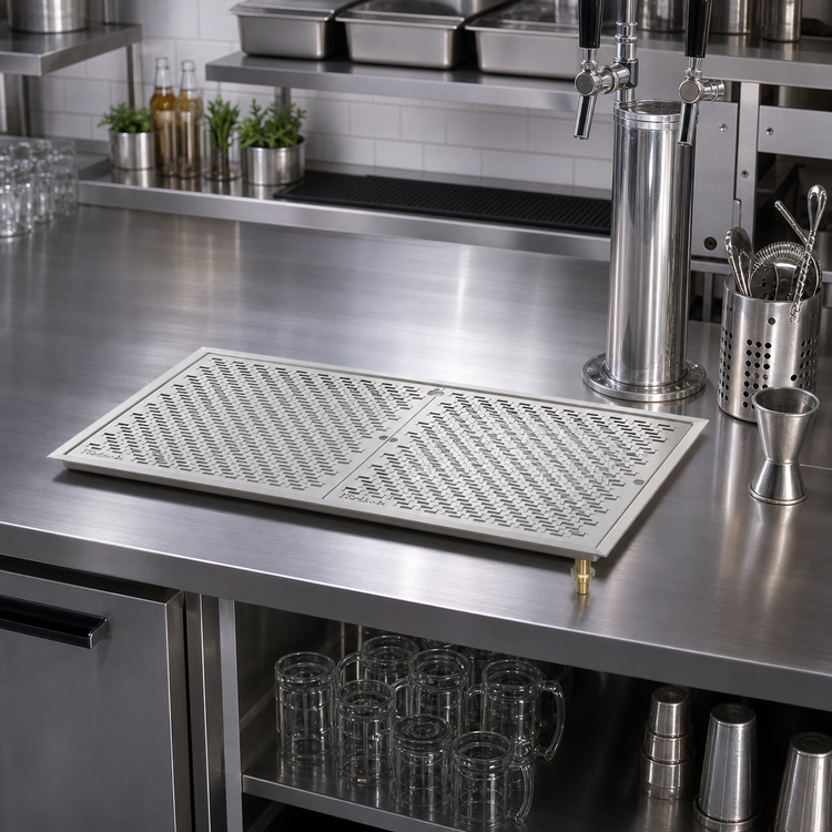 Product image #2 for 36-Inch x 12-Inch Drop-In Stainless Steel Drip Tray Trough with Removable Glass Racks