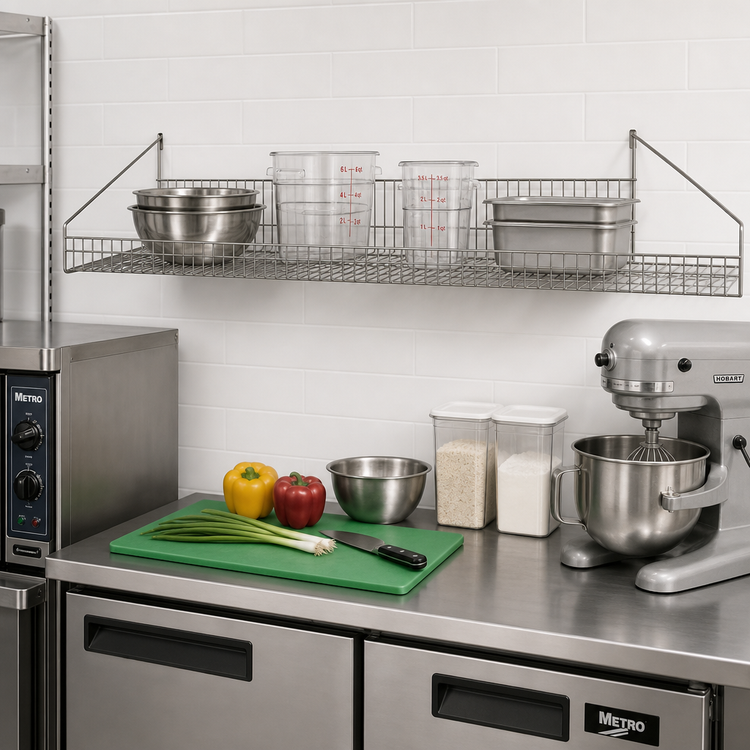 Product image #2 for Metro SmartWall Life 48-Inch Wall-Mounted Grid Shelf with Retaining Edge, Type 304 Stainless Steel