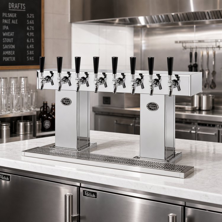 Product image #2 for Perlick Bridge Tee Countertop Draft Beer Tower, Extra High, 8 Faucets, Polished Chrome, Glycol-Cooled