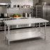 Thumbnail image #2 for Advance Tabco 108-Inch x 48-Inch 14-Gauge 304 Stainless Steel Work Table with No-Drip Countertop Edge and Adjustable Undershelf