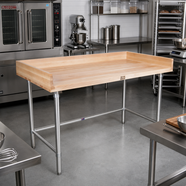 Product image #2 for John Boos Bakers' Table Wood Top Work Table with Stainless Steel Base, 48 x 36 Inches
