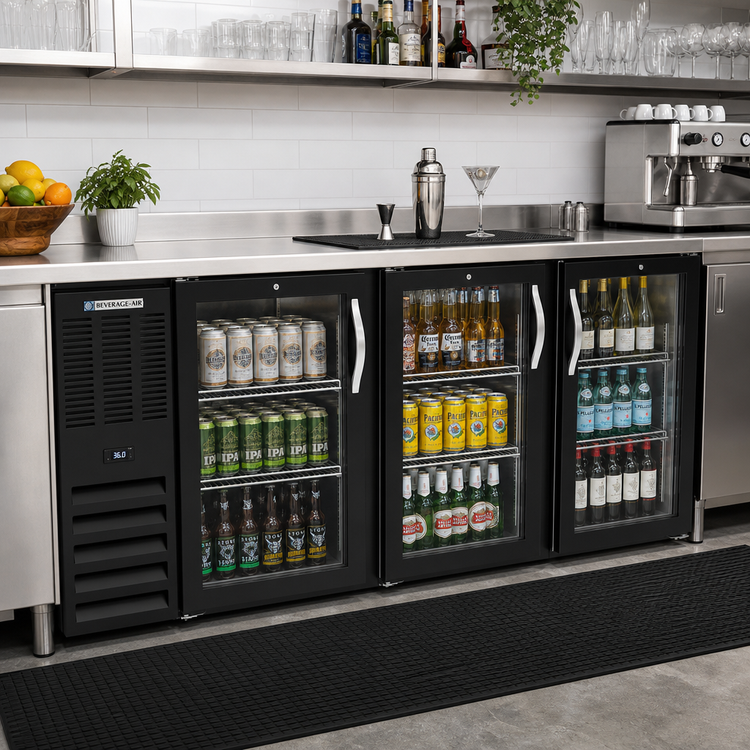 Product image #2 for Beverage-Air 94-Inch Three-Section Food-Rated Glass-Door Back Bar Refrigerator