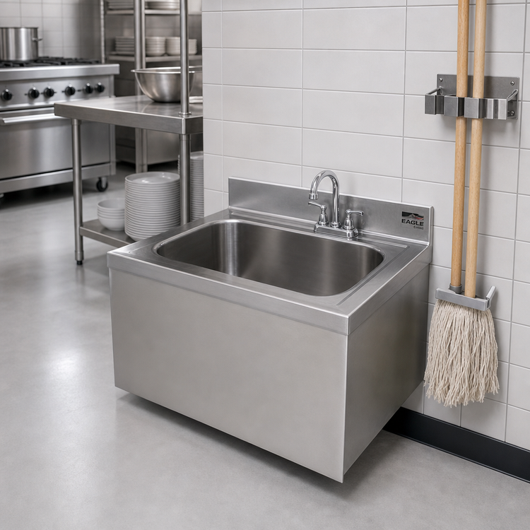 Product image #2 for Eagle Group Floor-Mounted 304 Stainless Steel Mop Sink with 28" x 20" x 12" Bowl