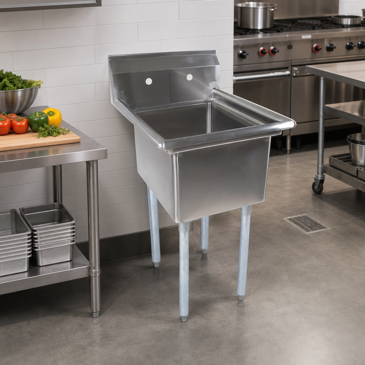 Product image #2 for John Boos E-Series 1-Compartment Stainless Steel Sink with 24 x 24 x 14-Inch Bowl and Galvanized Legs