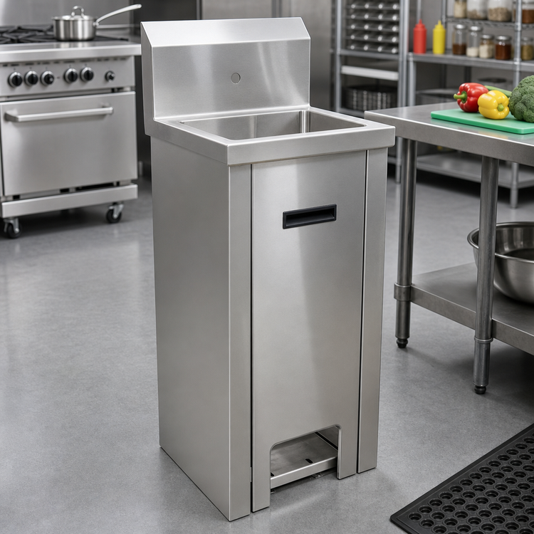 Product image #2 for BK Resources Pedestal Hand Sink with 14" x 10" x 5" Bowl, 304 Stainless Steel, Single-Hole Splash Mount