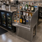 Thumbnail image #3 for BK Resources UBB-18-LD36 36-Inch Freestanding 4-Step Stainless Steel Underbar Liquor Bottle Display, Approx. 40-Bottle Capacity