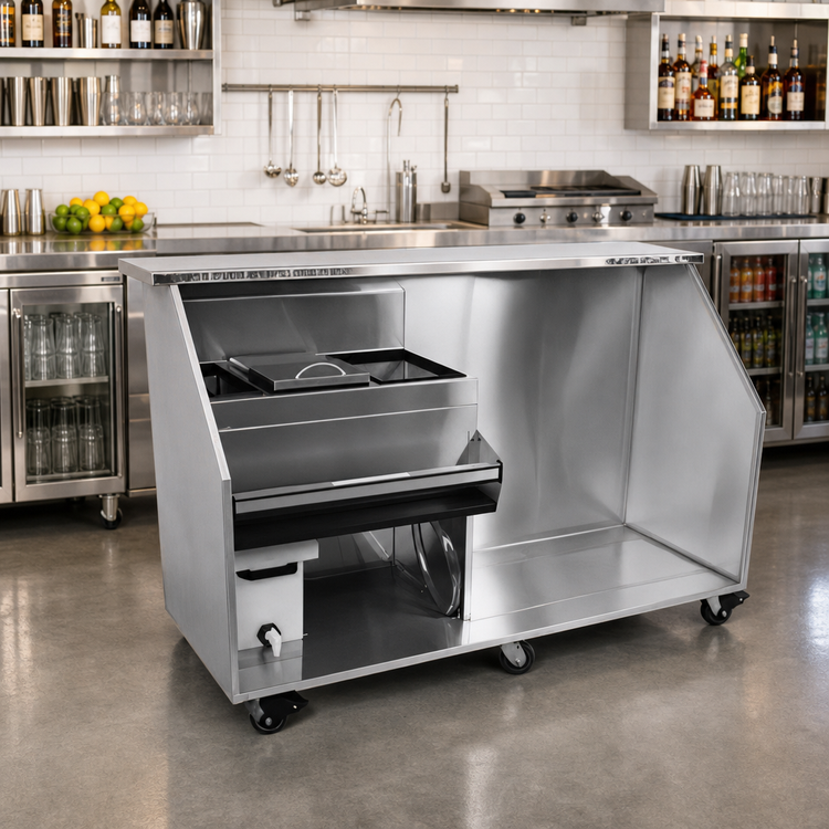 Product image #2 for Glastender 78-Inch Portable Bar for Stackable Cups with Refrigerator Space, Stainless Steel, 12-Inch Cocktail Ice Bin