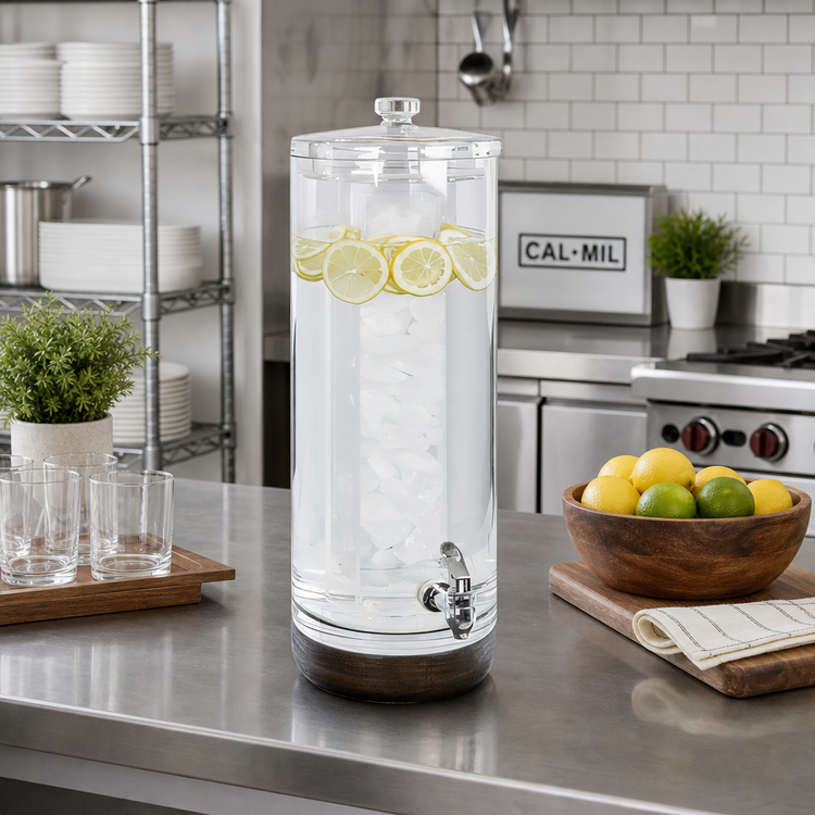 Product image #2 for Cal-Mil Heritage Round Single Beverage Dispenser with Dark Stained Oak Curved Base and Acrylic Container