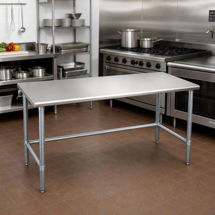 Product image #2 for Spec-Master 48" x 48" Flat Top 14-Gauge 304 Stainless Steel Work Table with Galvanized Base