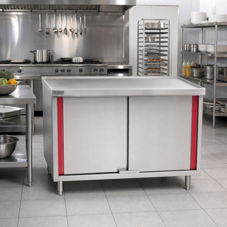 Product image #2 for Eagle Spec-Master Marine Edge Enclosed Work Table with Hinged Doors, 60 x 30 Inches, 14-Gauge 304 Stainless Steel Top