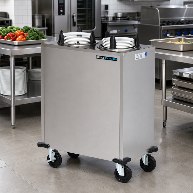 Product image #2 for Dinex Mobile Enclosed Unheated Two-Silo Plate Dispenser for 10.13-Inch Round Plates