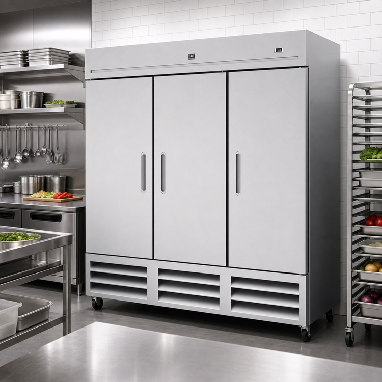 Product image #2 for Kelvinator Commercial 81-Inch Three-Section Reach-In Refrigerator, Bottom-Mount Self-Contained, 72 Cu. Ft.