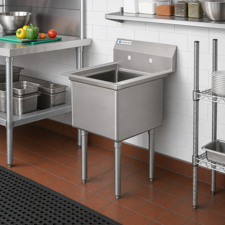 Product image #2 for Advance Tabco Special Value Series 1-Compartment Fabricated Stainless Steel Sink with 15 x 15 x 12 Inch Bowl, No Drainboards