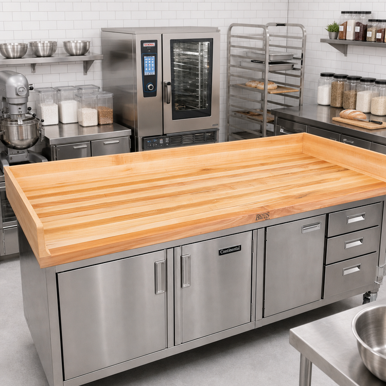 Product image #2 for John Boos Edge Grain Northern Hard Rock Maple Bakers' Table Top with 4" Coved Backsplash, 108" x 36" x 1-3/4"