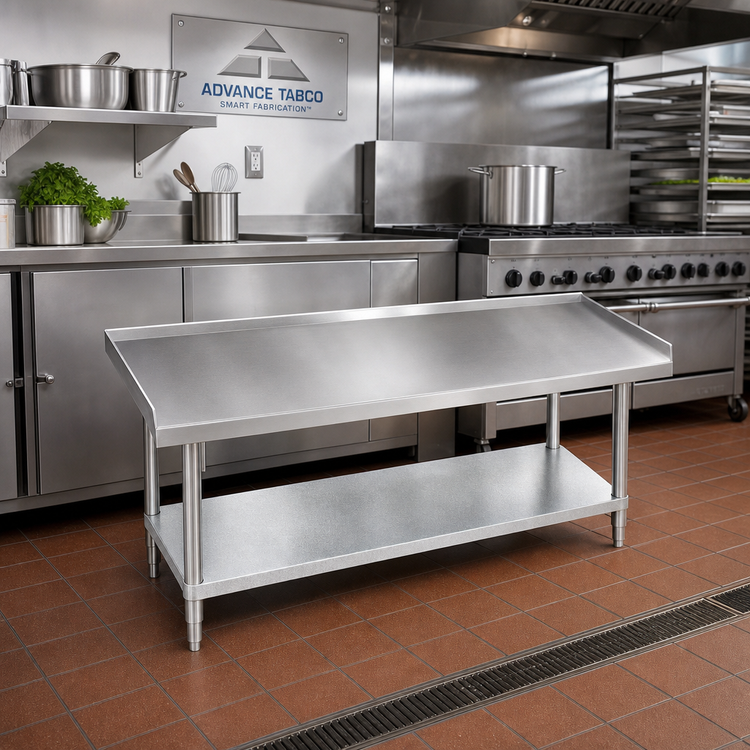 Product image #2 for Advance Tabco 60"W x 24"D x 25"H Stainless Steel Equipment Stand with Galvanized Base and Adjustable Undershelf
