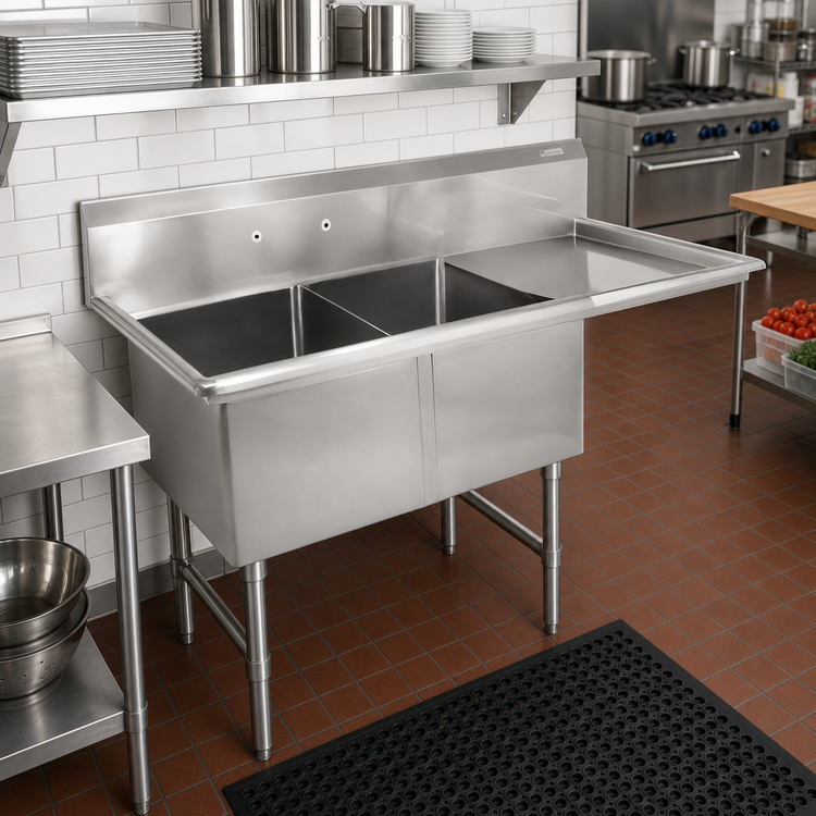 Product image #2 for John Boos B-Series 2-Compartment Stainless Steel Sink with Right Drainboard, 58-3/16 Inch Wide