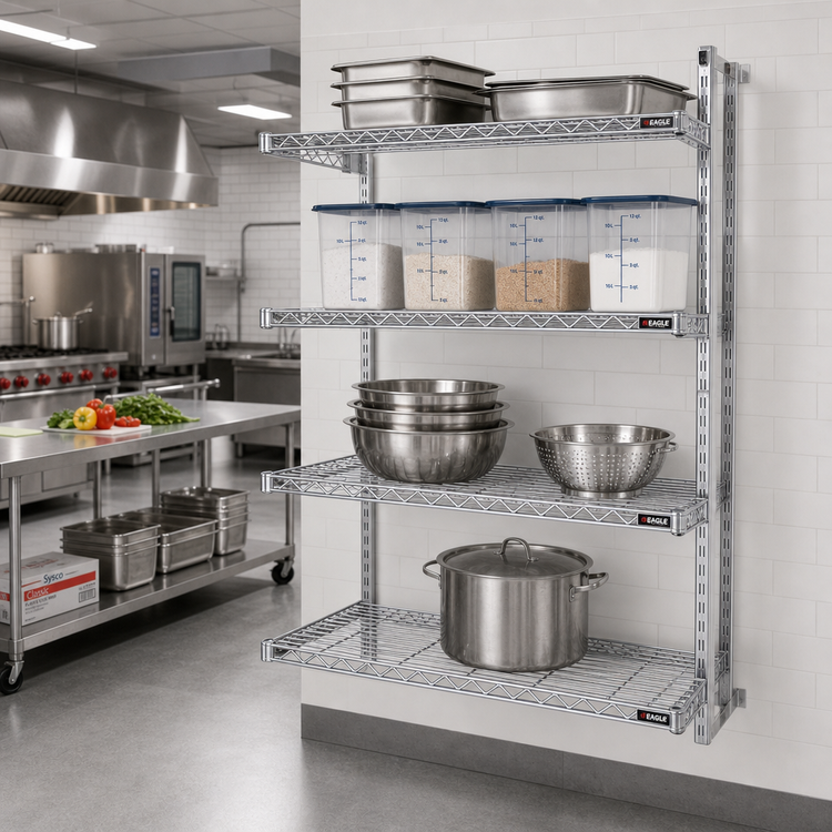 Product image #2 for Eagle Group 4-Tier Add-On Wire Shelving Unit with QuadTruss, 60W x 18D x 63H, Chrome-Plated