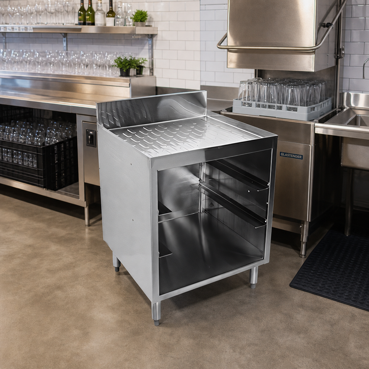 Product image #2 for CHOICE by Glastender 18-Inch x 24-Inch Drainboard Glass Rack Storage Unit, Open Front Base
