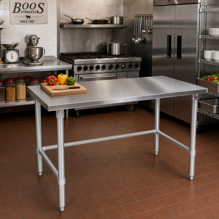 Product image #2 for John Boos Stallion 72-Inch x 24-Inch 14-Gauge Type 300 Stainless Steel Top Work Table with Galvanized Base