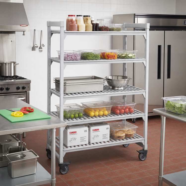 Product image #3 for Cambro Camshelving Premium 5-Tier Vented Mobile Starter Unit, 21" x 48" x 67-1/4", Speckled Gray