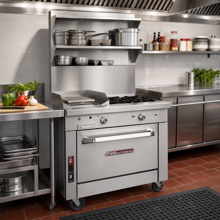 Product image #2 for Southbend Platinum 32-Inch Gas Heavy Duty Range with 2 Open Burners, 16-Inch Griddle and Cabinet Base