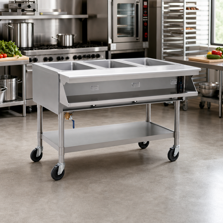 Product image #2 for Eagle Group Portable Sealed Well Electric Hot Food Table, 4-Well, Open Shelf Base, 66-Inch Wide