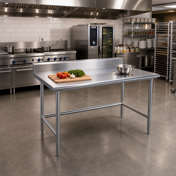 Product image #2 for Advance Tabco 48" x 36" 16-Gauge 430 Stainless Steel Work Table with 5" Backsplash