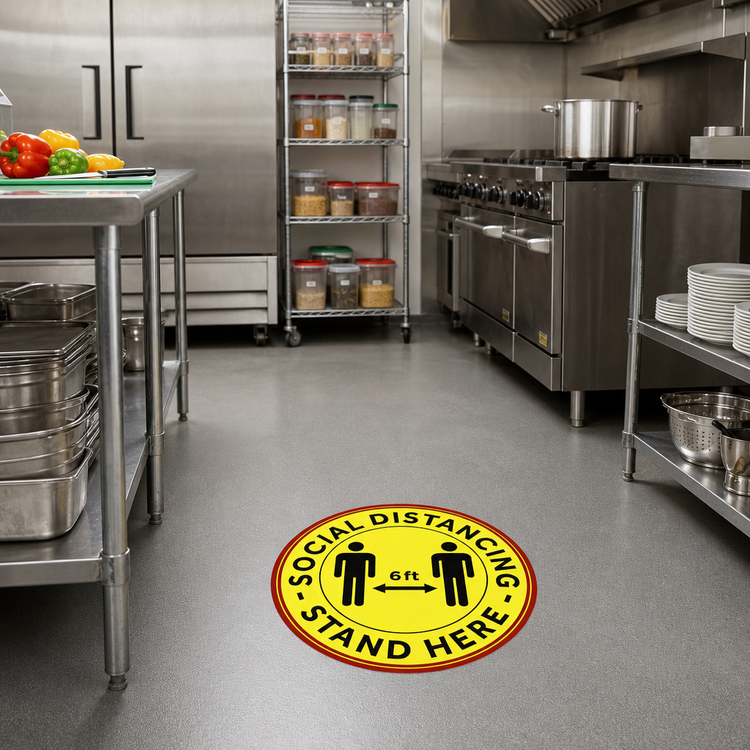 Product image #2 for Winco Social Distancing Anti-Slip Floor Decal, 12-Inch Round, Yellow/Black