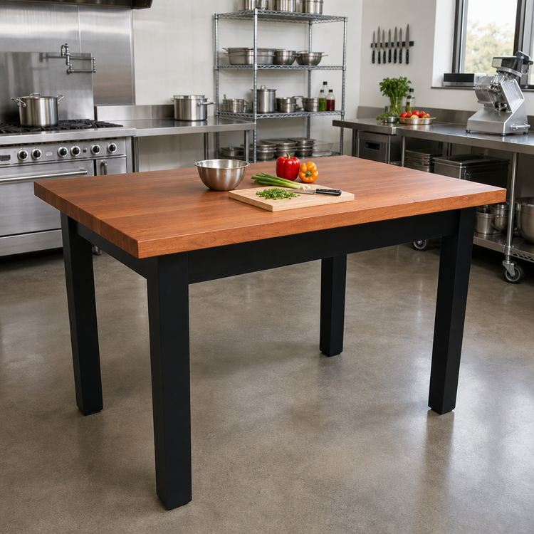 Product image #3 for John Boos Rouge et Noir Le Classique 48" x 36" Island Work Table with Edge Grain American Cherry Top and Black Painted Open Base
