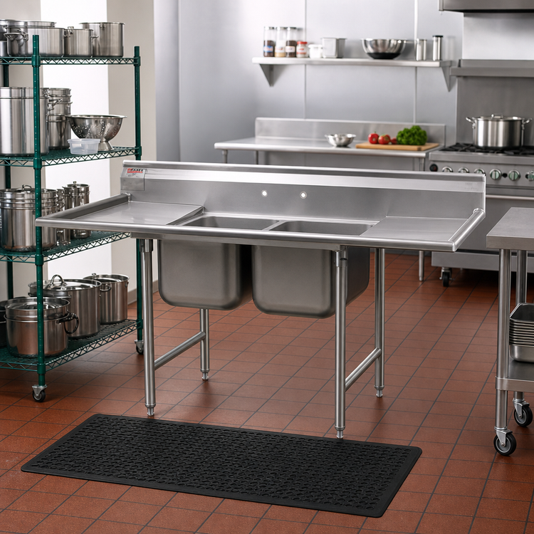 Product image #2 for Eagle Group Two-Compartment Stainless Steel Sink with Dual Drainboards, 72-1/4 Inch W