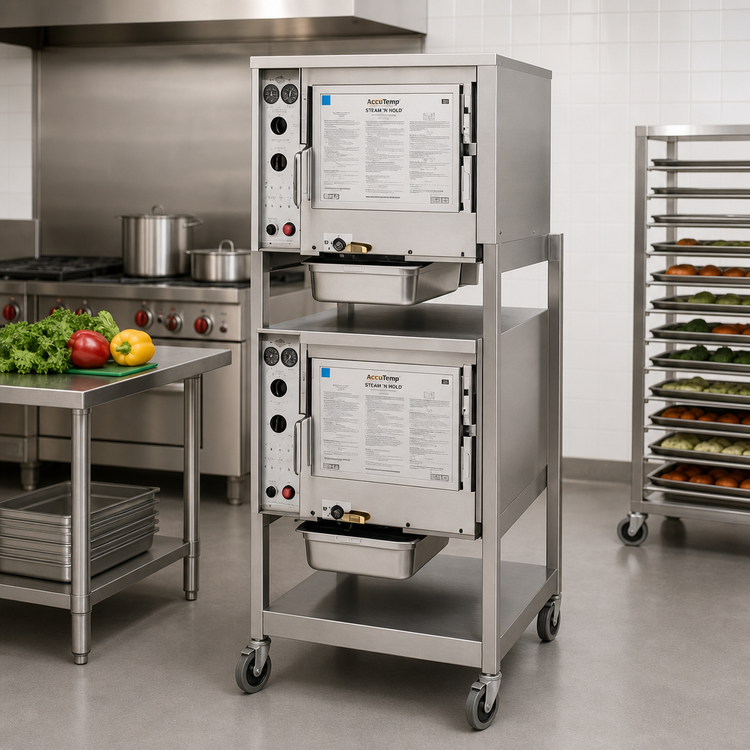 Product image #2 for AccuTemp Steam'N'Hold 2-Cavity Double-Stacked Connectionless Vacuum Steamer with Stand and Casters, Electric