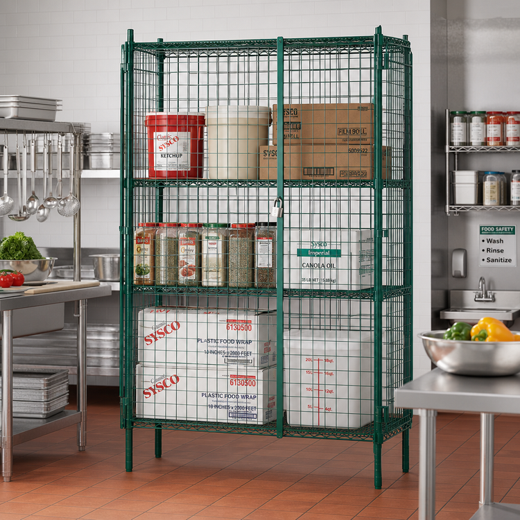 Product image #2 for Metro Super Erecta Stationary Security Cage Wire Shelving Unit, Metroseal 3 Green Epoxy Finish, 38-1/2 x 27-1/4 x 66-13/16 Inches
