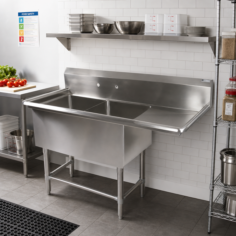 Product image #2 for John Boos Pro-Bowl 2-Compartment Stainless Steel Sink With Right Drainboard, 58-3/16 Inch Wide