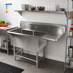 Thumbnail image #2 for John Boos Pro-Bowl 2PB18-1D18R 2-Compartment Stainless Steel Sink, 18" Bowls, Right Drainboard, 10" Backsplash, 16-Gauge, 58-3/16"W