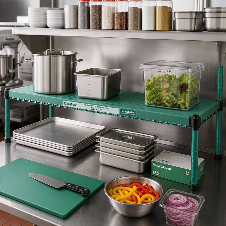 Product image #2 for QuadPlus Solid Green Polymer Shelf Mat, 48-Inch x 18-Inch, with MICROGARD Antimicrobial Protection