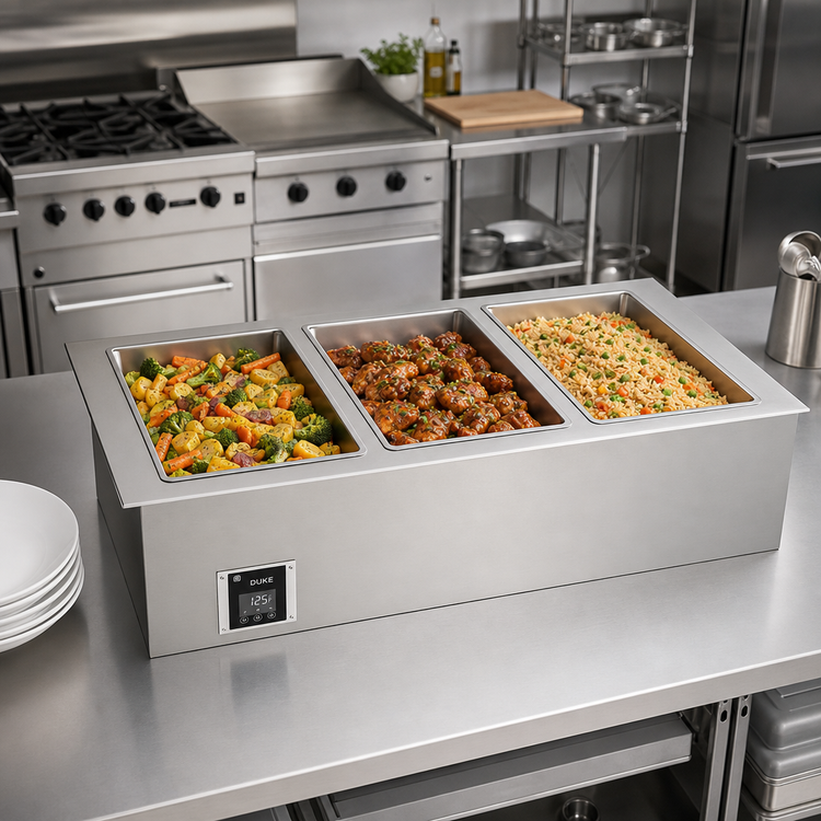 Product image #2 for Duke Ganged Waterless Electric Drop-In Hot Food Well, 3 Full-Size Pans