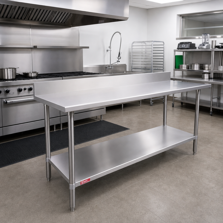 Product image #2 for Duke Stainless Steel Work Table with 5-Inch Riser, Undershelf and Posts, 30 x 120 Inches