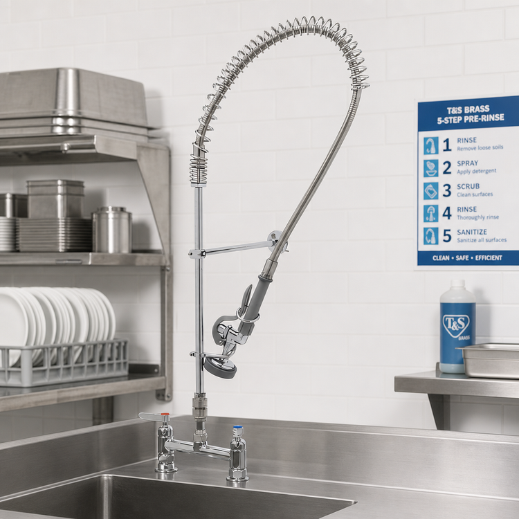 Product image #2 for T&S Brass EasyInstall Deck-Mount Pre-Rinse Add-On Faucet with 8-Inch Adjustable Centers, 12-Inch Swing Spout, and 1.15 GPM Spray Valve