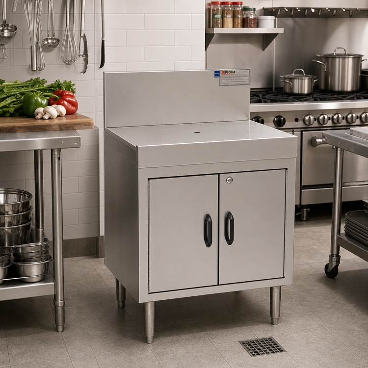 Product image #2 for Spec-Bar 24-Inch Wide x 19-Inch Deep Stainless Steel Closed Base Workboard Cabinet with Hinged Doors and Shelf
