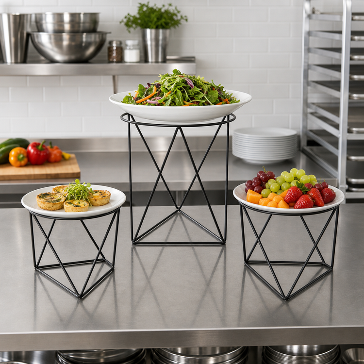 Product image #2 for American Metalcraft Geometric 3-Piece Stainless Steel Buffet Riser Set, Black