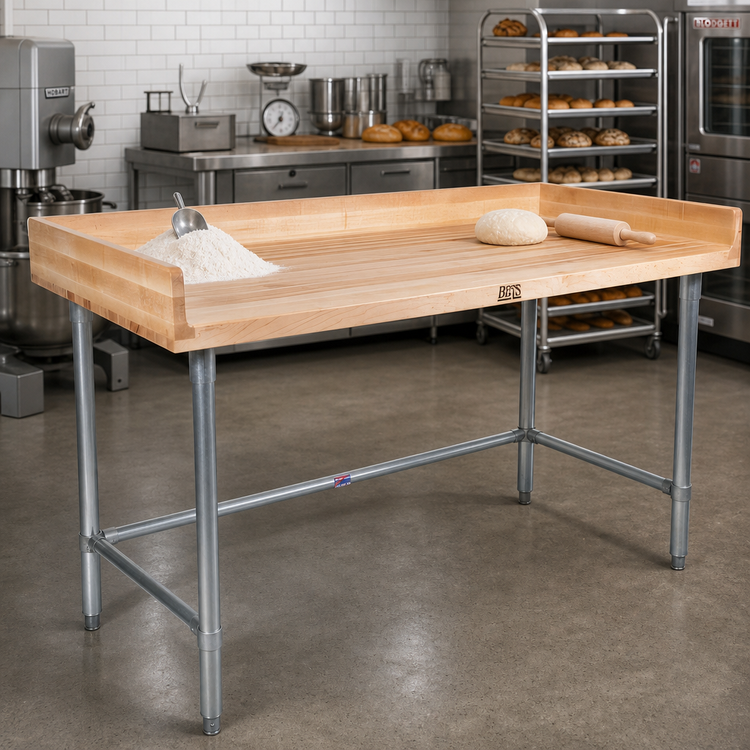 Product image #2 for John Boos DNB11 Baker's Top Wood Work Table, 96 x 30 Inches, 4-Inch Coved Riser