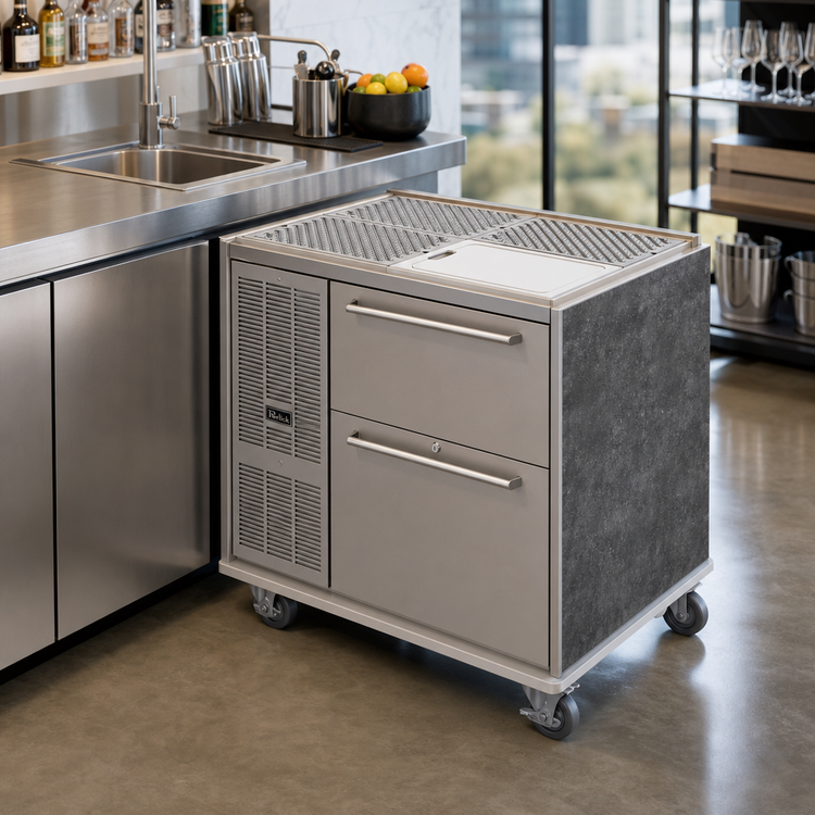 Product image #2 for Perlick Signature Series Mobile Bar Refrigerated Cabinet with 2 Drawers, Drainboard Top, 7.4 Cu. Ft.