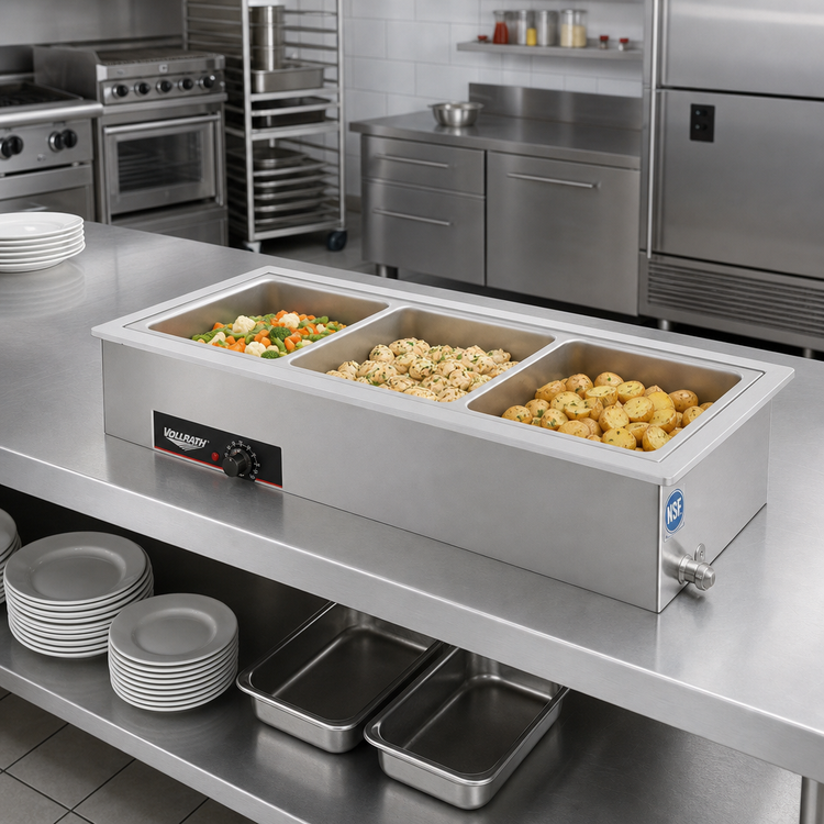 Product image #2 for Vollrath Short-Sided 2-Pan Insulated Drop-In Hot Well with Thermostatic Controls, 120V, Manifold Drain